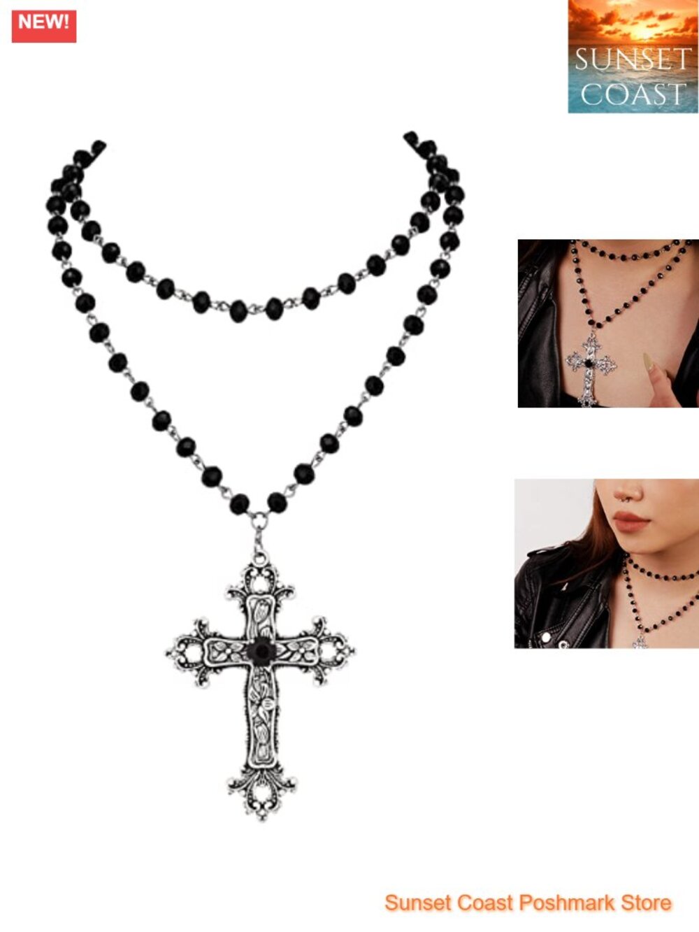 Gothic Y2K Layered Cross Necklace Gothic Punk Grunge Emo Choker Religious
